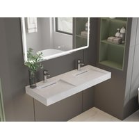 Doppelwaschbecken hängend - 120,2 x 45,2 x 8 cm - Weiß mit Marmor-Optik - KODIAK von Shower & Design