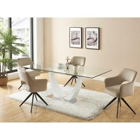 Drehstuhl 2er-Set mit Armlehnen - Samt & schwarzes Metall - Beige - KONYA von Vente-unique