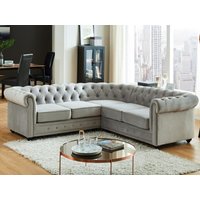 Ecksofa - Samt - Hellgrau - CHESTERFIELD von Vente-unique