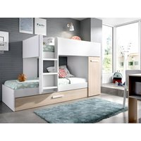 Etagenbett Ausziehbett mit Stauraum - 3x 90 x 190 cm - Weiß & Naturfarben - ANTHONY von Kauf-unique