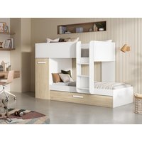 Etagenbett Ausziehbett mit Stauraum - 3x 90 x 190 cm - Weiß & Naturfarben - ANTHONY von Vente-unique