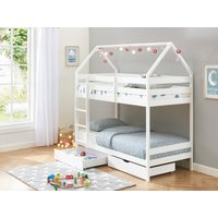 Etagenbett Hausbett mit 2 Schubladen + Matratze - Kiefernholz - 2 x 90 x 190 cm - Weiß - CHORI Etagenbett Hausbett mit 2 Schubladen + Matratze - Kiefernholz - 2 x 90 x 190 cm - Weiß - CHORI von Vente-unique