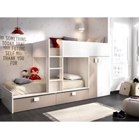 Etagenbett mit Kleiderschrank - 2x 90 x 190 cm - Weiß, Naturfarben & Taupe - JUANITO von Kauf-unique