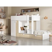 Etagenbett mit Kleiderschrank + Matratzen - 2x 90 x 190 cm - Weiß & Naturfarben - JUANITO Etagenbett mit Kleiderschrank + Matratzen - 2x 90 x 190 cm - Weiß & Naturfarben - JUANITO von Vente-unique