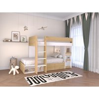 Etagenbett mit Schreibtisch & Stauraum - 2 x 90 x 190 cm - Holzfarben & Weiß + Matratze - LOMIDEN von Kauf-unique