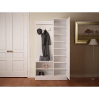 Garderobenschrank mit 1 Tür, 2 Ablagen & 1 Spiegel - Weiß - WINONA von Kauf-unique