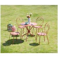 Garten-Essgruppe: Tisch + 4 stapelbare Sessel - Metall in Eisenoptik - Terracotta - GUERMANTES von MYLIA von MYLIA
