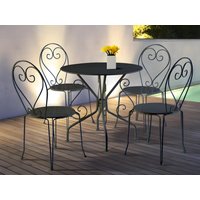 Garten-Essgruppe: Tisch + 4 stapelbare Stühle - Metall in Eisenoptik - Anthrazit - GUERMANTES von MYLIA von MYLIA