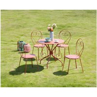 Garten-Essgruppe: Tisch + 4 stapelbare Stühle - Metall in Eisenoptik - Terracotta - GUERMANTES von MYLIA von MYLIA