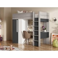 Hochbett mit Schrank & Schreibtisch + Matratze - 90 x 200 cm - Anthrazit & Weiß - NICOLAS II von Vente-unique