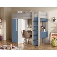 Hochbett mit Schreibtisch & Kleiderschrank + Matratze  - 90 x 200 cm - Blau & Weiß - NICOLAS von Vente-unique