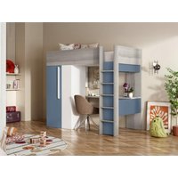 Hochbett mit Schreibtisch & Kleiderschrank - 90 x 200 cm  - Blau & Weiß - NICOLAS von Vente-unique