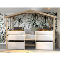 Kinderbett Hausbett mit Schubladen + Matratze - Lindenholz - 90 x 190 cm -  Weiß & Eichefarben - SAROSI von Kauf-unique