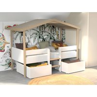 Kinderbett Hausbett mit Schubladen - Lindenholz - 90 x 190 cm - Weiß & Eichefarben - SAROSI von Kauf-unique