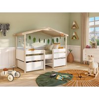 Kinderbett Hausbett mit Schubladen - Lindenholz - 90 x 190 cm - Weiß & Eichefarben - SAROSI von Vente-unique