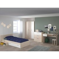 Kinderbett mit 1 Schublade + Lattenrost  - 90 x 190 cm - Eichefarben & Weiß - IPLIA von Kauf-unique