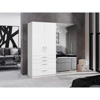 Kleiderschrank mit 4 Türen & 4 Schubladen - Mit Spiegel - 200 cm - Weiß - NIDAWO von Kauf-unique