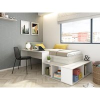 Kombi-Bett 90 x 200 cm mit Stauraum & Schreibtisch + Lattenrost + Matratze - Holzfarben & Weiß - RIGALI von Kauf-unique
