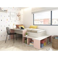 Kombi-Bett 90 x 200 cm mit Stauraum & Schreibtisch + Lattenrost - Holzfarben & Rosa - RIGALI von Kauf-unique