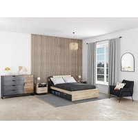 Kombi-Bett mit Stauraum - 140 x 190/200 cm - Holzfarben & Schwarz - ERALIA von Kauf-unique