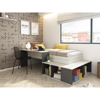 Kombi-Bett mit Stauraum & Schreibtisch - 90 x 200 cm - Holzfarben & Anthrazit - RIGALI von Kauf-unique