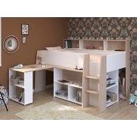 Kombibett - 90 x 200 cm - mit Schreibtisch & Stauraum - Weiß & Holzfarben + Matratze- APOLINO Kombibett - 90 x 200 cm - mit Schreibtisch & Stauraum - Weiß & Holzfarben + Matratze- APOLINO von Vente-unique