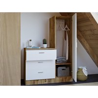 Kommode mit 3 Schubladen - Spiegelschrank - Weiß & Holzfarben - VITORIO von Kauf-unique