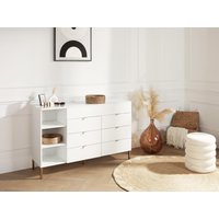 Kommode mit 6 Schubladen, 3 Fächern & 1 Staufach - Mit Spiegel - Weiß & Goldfarben - ONISHA von Vente-unique