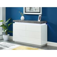Kommode mit 6 Schubladen & LEDs - MDF lackiert - Weiß & Beton-Optik - HALO II von Vente-unique