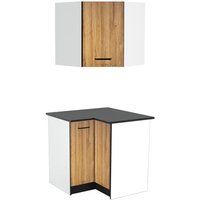 Kücheneckschränke - 1 Unterschrank & 1 Oberschrank - 2 Türen - Holzfarben & Schwarz - TRATTORIA von Kauf-unique