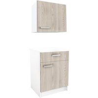 Küchenmöbel - 1 Unterschrank & 1 Oberschrank - 2 Türen & 1 Schublade - Holzfarben - TRATTORIA von Kauf-unique
