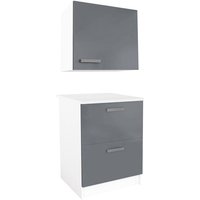 Küchenmöbel TRATTORIA - 1 Unterschrank & 1 Oberschrank - Grau & Weiß von Kauf-unique
