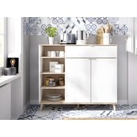 Küchenschrank mit 2 Türen, 1 Schublade & 4 Ablagen - Weiß & Eichefarben - WAJDI von Kauf-unique