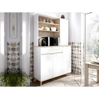 Küchenschrank mit 4 Türen, 1 Schublade & 3 Ablagen - Weiß & Eichefarben - WAJDI von Kauf-unique