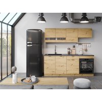 Küchenzeile - Mit Arbeitsplatte 200 cm - Holzfarben & Anthrazit - CARMEO von Vente-unique