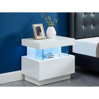 Nachttisch mit 1 Schublade & 1 Ablage + LEDs - MDF - Weiß lackiert - FABIO von Kauf-unique