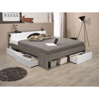 Bett mit Stauraum & Schubladen verstellbar - 160 x 200 - Taupe & Weiß - DEBAR von Kauf-unique