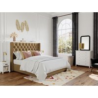 Polsterbett mit gestepptem Kopfteil - 160 x 200 cm - Stoff - Beige - MASSIMO II von Vente-unique