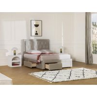 Polsterbett mit Schubladen + Matratze - 140 x 200 cm - Samt - grau-beige - LEOPOLD von Kauf-unique