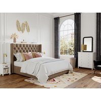 Polsterbett mit gestepptem Kopfteil + Matratze - 160 x 200 cm - Stoff - Beige - MASSIMO II Polsterbett mit gestepptem Kopfteil + Matratze - 160 x 200 cm - Stoff - Beige - MASSIMO II von Vente-unique