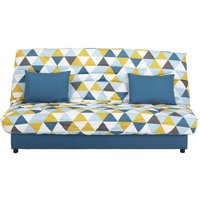 Schlafsofa Klappsofa mit Bettkasten - Stoff - graphisches Motiv - Blau - SALOON von Kauf-unique