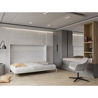 Schrankbett 140 x 200 cm - Manuelle horizontale Öffnung - Weiß und Grau - MALINA II von Vente-unique