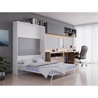 Schrankbett - 160 x 200 cm - Manuelle vertikale Öffnung - Weiß und Grau - MALINA II von Vente-unique