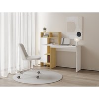 Schreibtisch mit 1 Schrank & 4 Ablagefächern - Weiß & Holzfarben - MONTOLANIA von Vente-unique