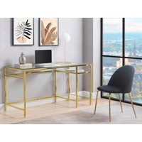 Schreibtisch mit 2 Ablagen - Glas & Stahl - Goldfarben - TIZIO von Pascal Morabito von PASCAL MORABITO