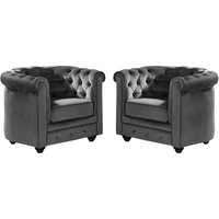 Sessel 2er-Set - Samt - Anthrazit - CHESTERFIELD von Vente-unique