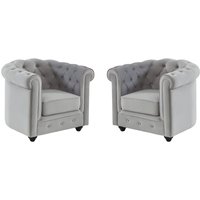Sessel 2er-Set - Samt - Hellgrau - CHESTERFIELD von Vente-unique