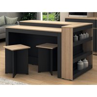 Set zentrale Kücheninsel + 2 Hocker - Schwarz & Holzfarben hell - NUSICE von Kauf-unique
