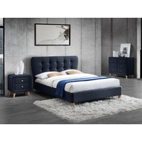 Set: Bett 140 x 190 cm + 2 Nachttische - Stoff - Blau - ELIDE von Kauf-unique
