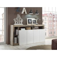 Sideboard mit 4 Türen & 4 Ablagen - Weiß lackiert & Eichefarben - SEFRO von Kauf-unique